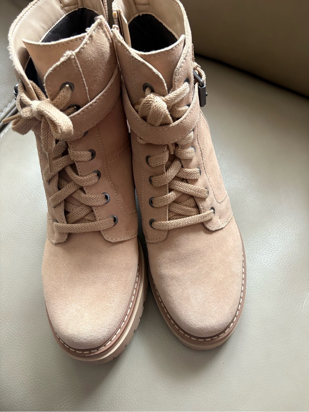Naturalizer Tan Suede Lace-Up Ankle Boots with Buckle Strap